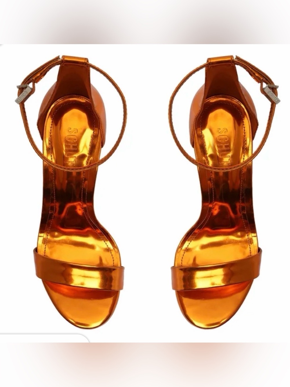 SCHUTZ Metallic Copper-Orange Ankle Strap Heels